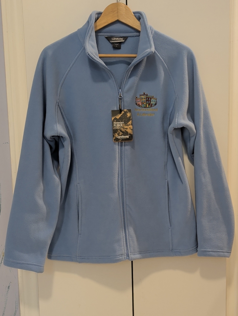 NWT Landway "NFLD & Labrador" Light Blue Teddy Fleece Zip Jacket L